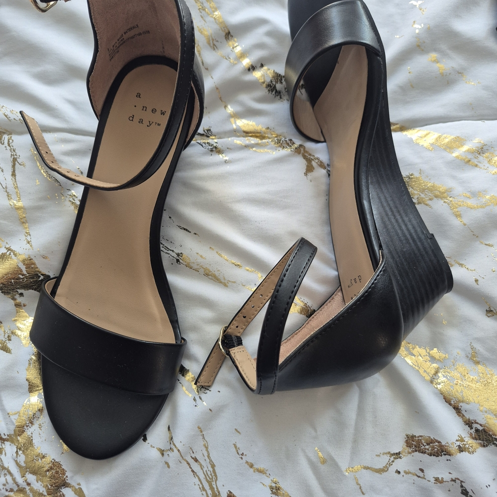 A New Day Black Wedge Sandals